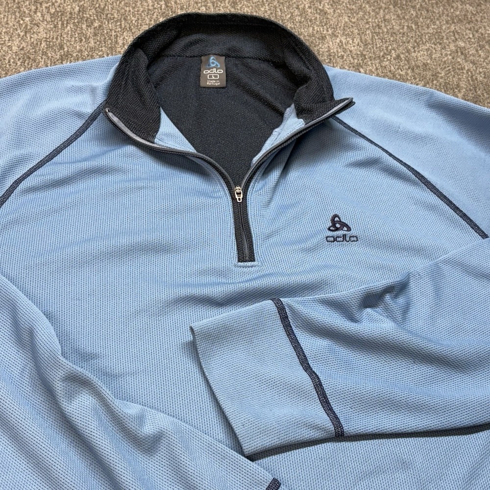 Odlo Performance‎ Wool 1/4 Zip Pullover Sweater Men's L Active Wear Blue Stretch